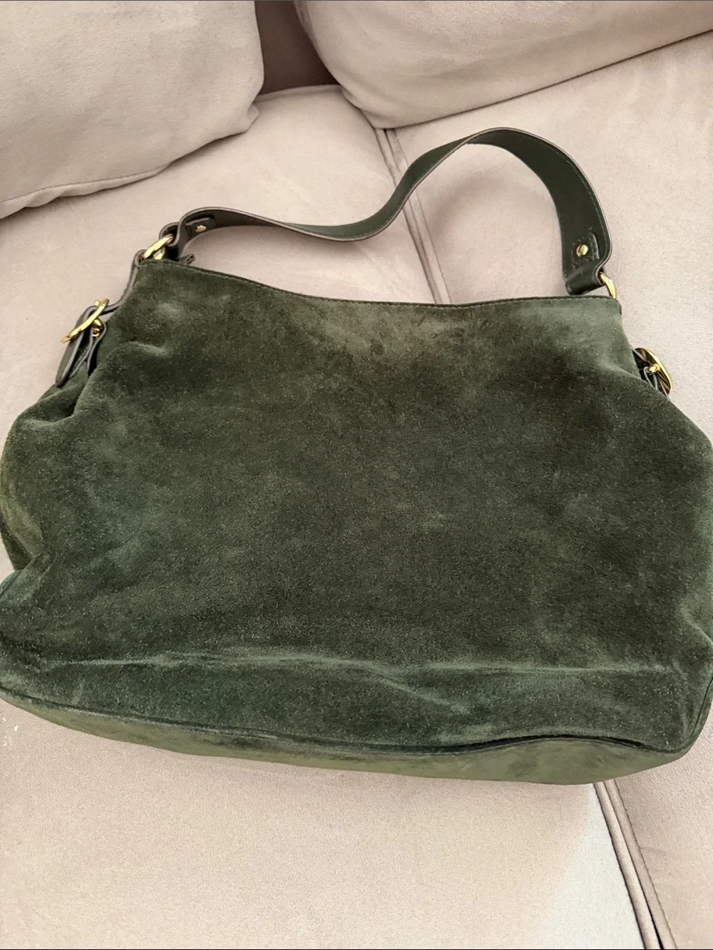 Michael Kors Forest Green Suede Hobo with Gold Hardware